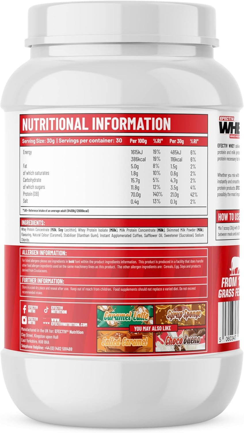 EFECTIV Whey Protein Powder - Advanced Protein Complex - Biscuit Spread 900g (30 Servings), 21g of Protein - Instant Mix Formula - Trans Fat & Gluten Free