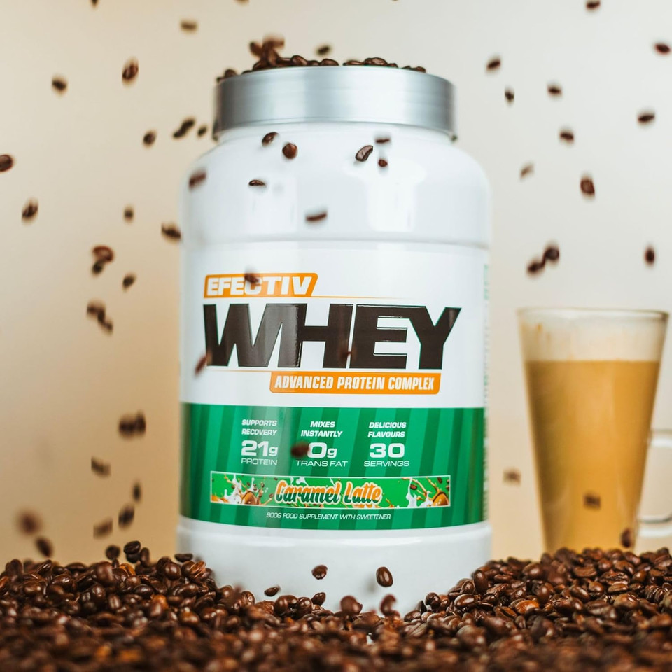 EFECTIV Whey Protein | Advanced Protein Complex | Build Muscle | Recovery | Gluten Free | 30 Servings | (900 Grams, Caramel Latte)