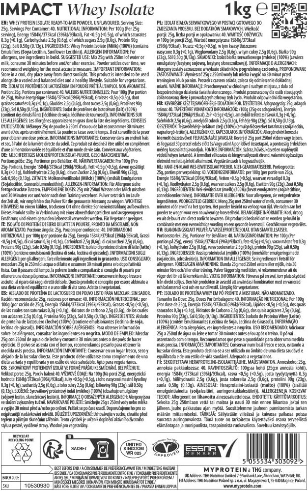 MyProtein Impact Whey Isolate - Chocolate Peanut Butter - 500g - 20 Servings