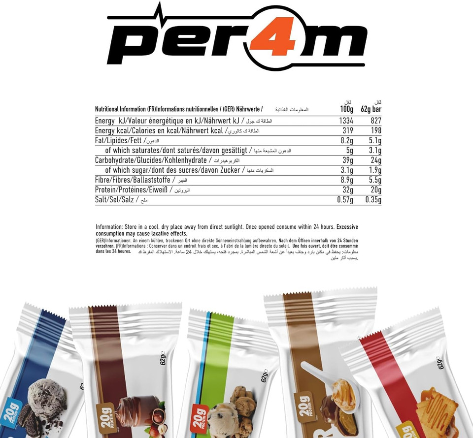 Per4m On-the-Go Protein Bar | High Protein, Low Sugar Bar with 20g Protein | Nutritional & Healthy Gym Snack Bar | Box of 12 x 62g (Box, Chocolate Brownie) Per4m On-the-Go Protein Bar | High Protein, Low Sugar Bar with 20g Protein | Nutritional & Healthy Gym Snack Bar | Box of 12 x 62g (Box, Chocolate Brownie)