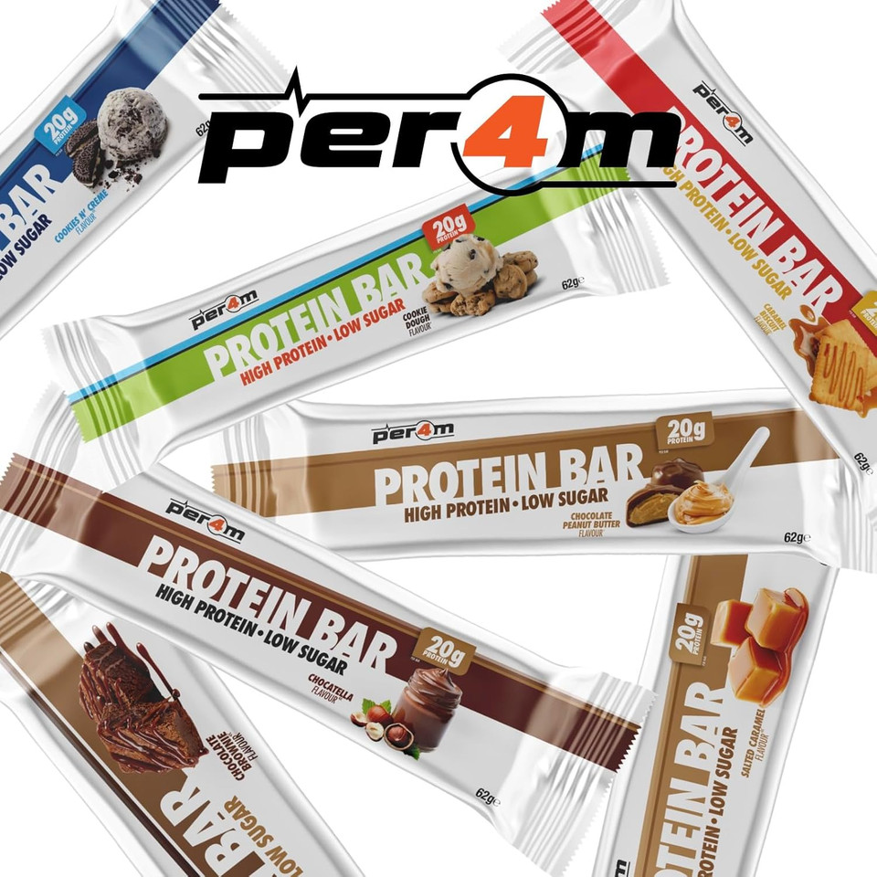 Per4m On-the-Go Protein Bar | High Protein, Low Sugar Bar with 20g Protein | Nutritional & Healthy Gym Snack Bar | Box of 12 x 62g (Box, Chocolate Brownie) Per4m On-the-Go Protein Bar | High Protein, Low Sugar Bar with 20g Protein | Nutritional & Healthy Gym Snack Bar | Box of 12 x 62g (Box, Chocolate Brownie)
