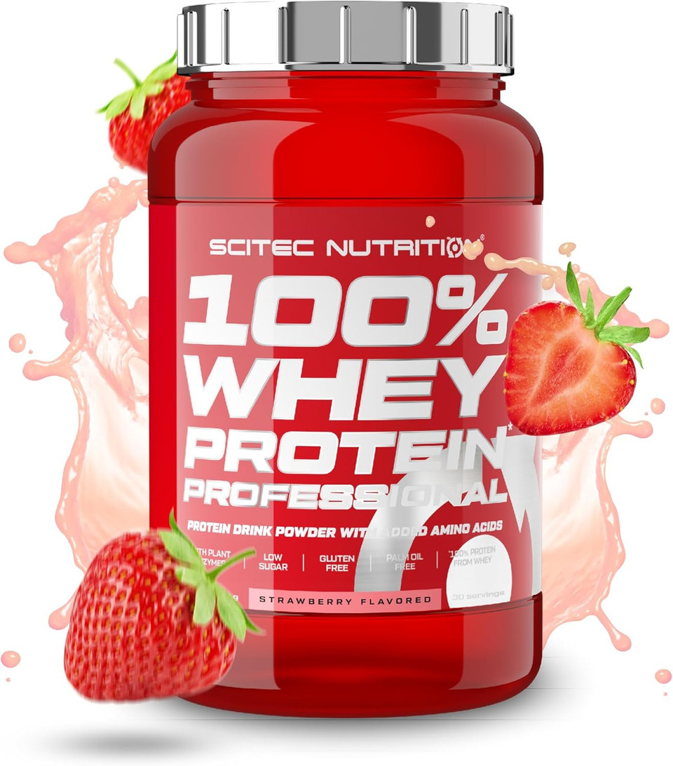 Scitec Nutrition 100% Whey Protein Professional  Enhanced with Extra Amino Acids & Digestive Enzymes  Gluten-Free  Palm Oil Free, 920 g, Strawberry