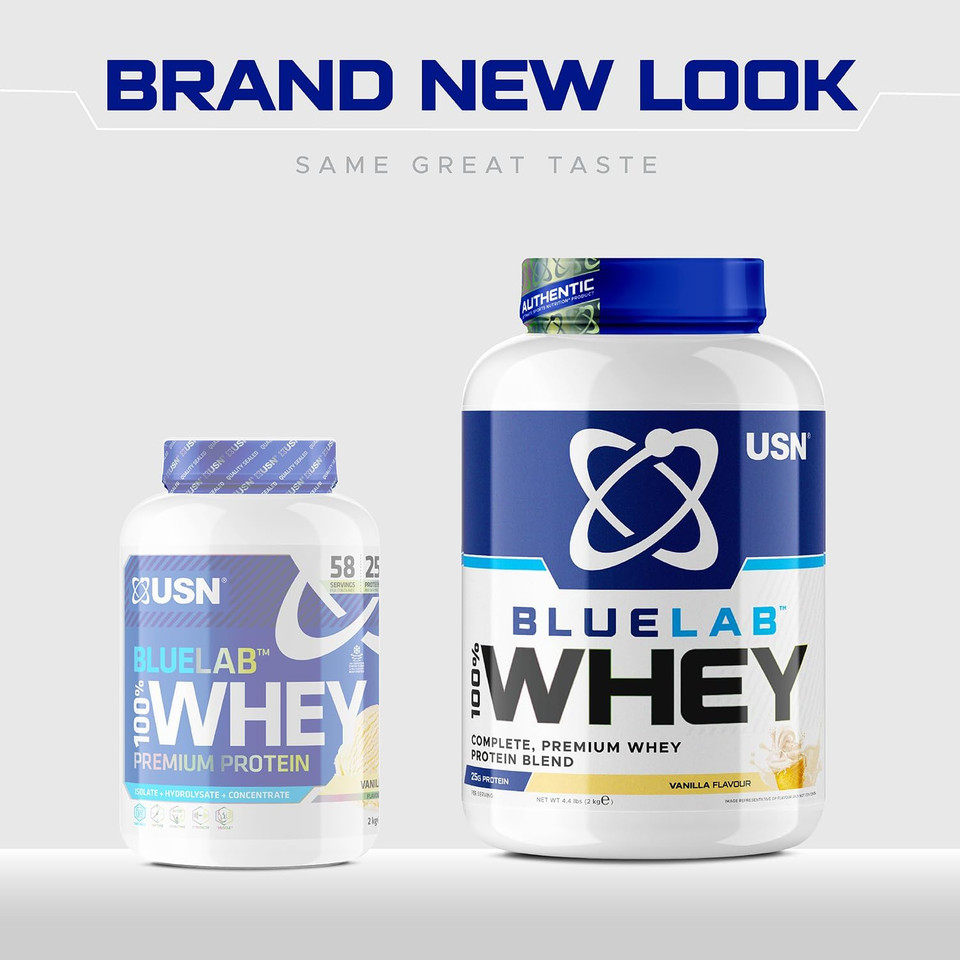 USN Blue Lab Whey Protein Powder: Vanilla - Whey Protein 908g - Post-Workout - Whey Isolate - Muscle Building Powder Supplement With Added BCAAs