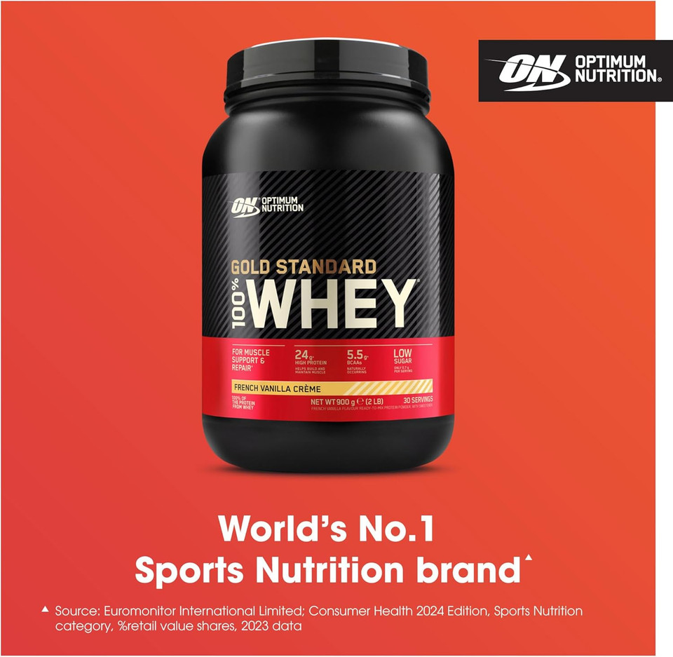 Optimum Nutrition Gold Standard Whey Protein Powder Muscle Building Supplements With Glutamine and Amino Acids, French Vanilla Creme, 30 Servings, 900 g, Packaging May Vary, 891 - 908 g