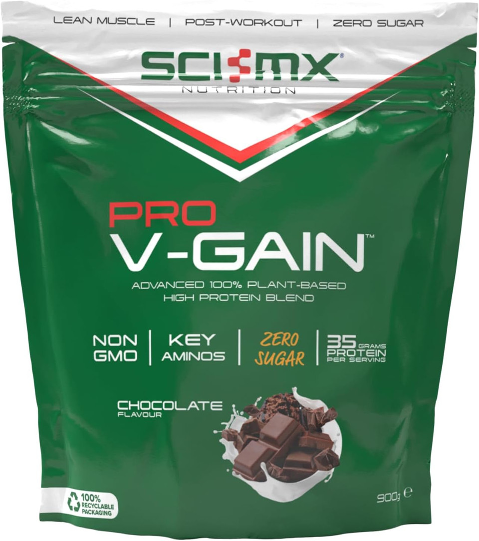 SCI-MX Pro-V Gain - 100% Vegan Chocolate Flavour Soy Protein Powder Isolate + B12 + Magnesium - Muscle Growth & Maintenance - Sugar Free, Non-GMO - 2.2KG (49 servings) 33g of protein per serving