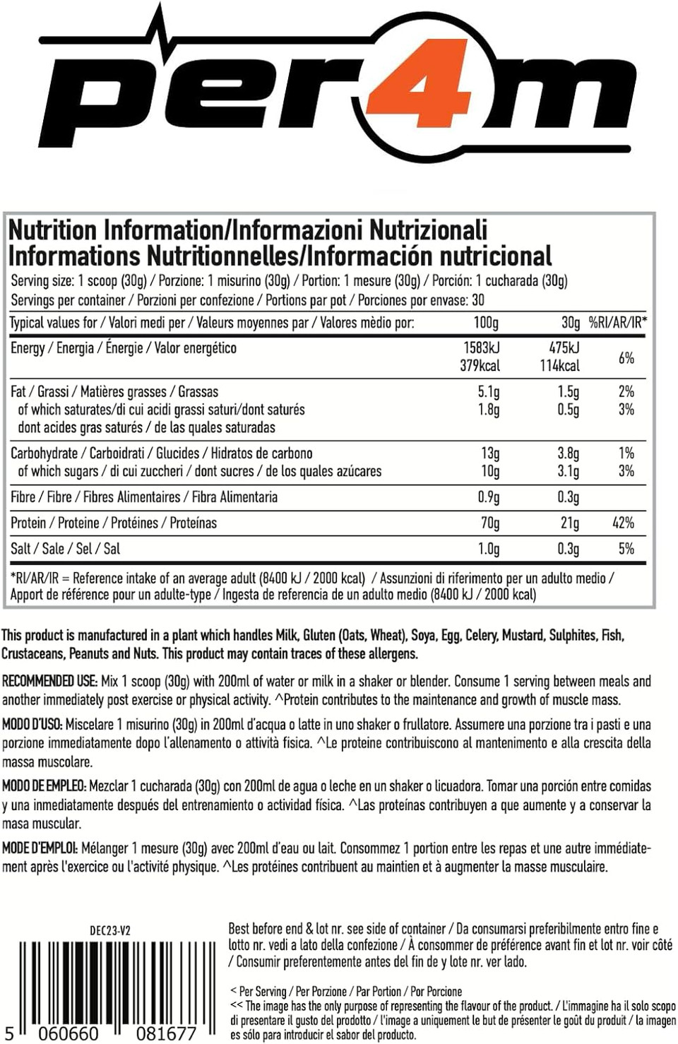 Per4m Protein Whey Powder | 30 Servings of High Protein Shake with Amino Acids | for Optimal Nutrition When Training | Low Sugar Gym Supplements (Peachy Cream, 900g)
