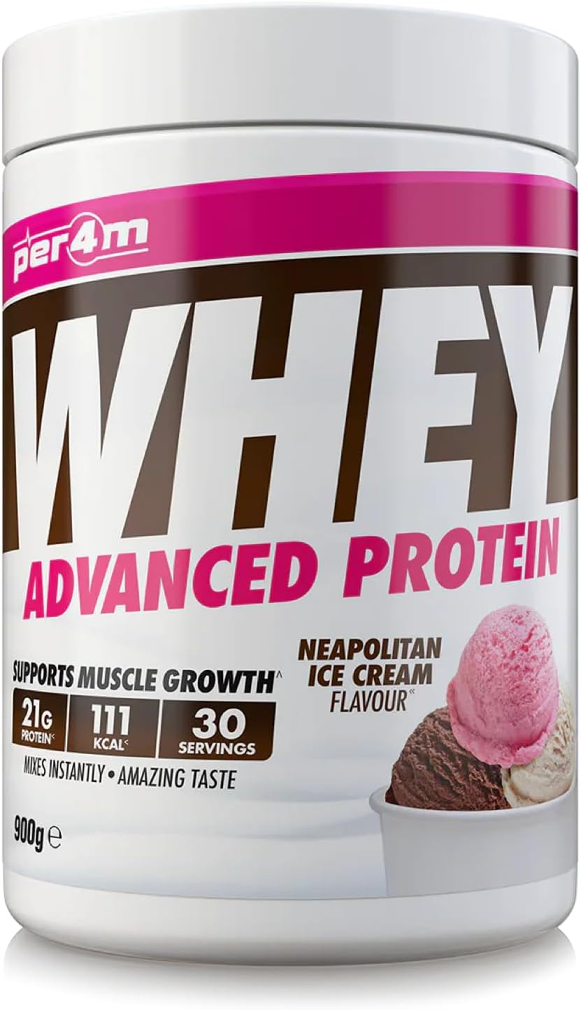 Per4m Protein Whey Powder | 30 Servings of High Protein Shake with Amino Acids | for Optimal Nutrition When Training | Low Sugar Gym Supplements (Neapolitan Ice Cream, 900g)