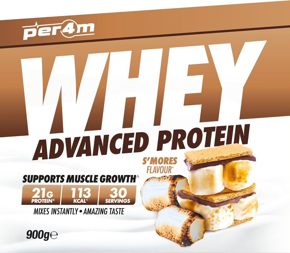 Per4m Protein Whey Powder | 30 Servings of High Protein Shake with Amino Acids | for Optimal Nutrition When Training | Low Sugar Gym Supplements (900g, S'Mores) Per4m Protein Whey Powder | 30 Servings of High Protein Shake with Amino Acids | for Optimal Nutrition When Training | Low Sugar Gym Supplements (900g, S'Mores)