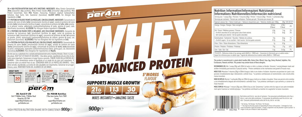 Per4m Protein Whey Powder | 30 Servings of High Protein Shake with Amino Acids | for Optimal Nutrition When Training | Low Sugar Gym Supplements (900g, S'Mores) Per4m Protein Whey Powder | 30 Servings of High Protein Shake with Amino Acids | for Optimal Nutrition When Training | Low Sugar Gym Supplements (900g, S'Mores)