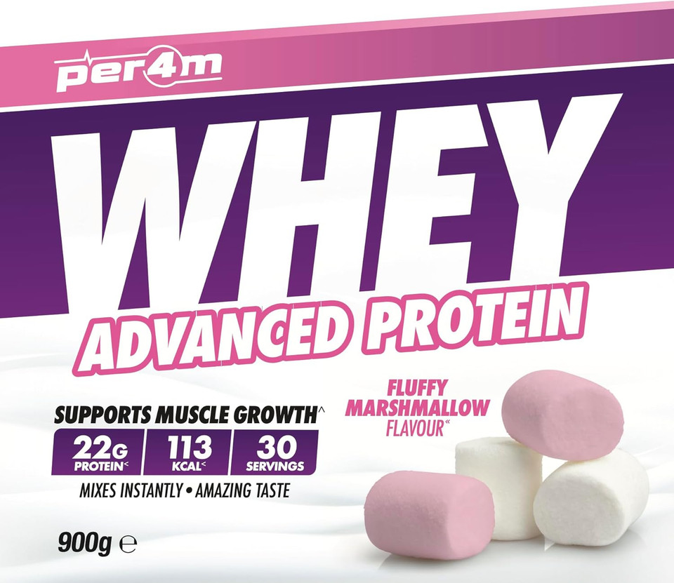 Per4m Protein Whey Powder | 30 Servings of High Protein Shake with Amino Acids | for Optimal Nutrition When Training | Low Sugar Gym Supplements (Fluffy Marshmallow, 900g) Per4m Protein Whey Powder | 30 Servings of High Protein Shake with Amino Acids | for Optimal Nutrition When Training | Low Sugar Gym Supplements (Fluffy Marshmallow, 900g)