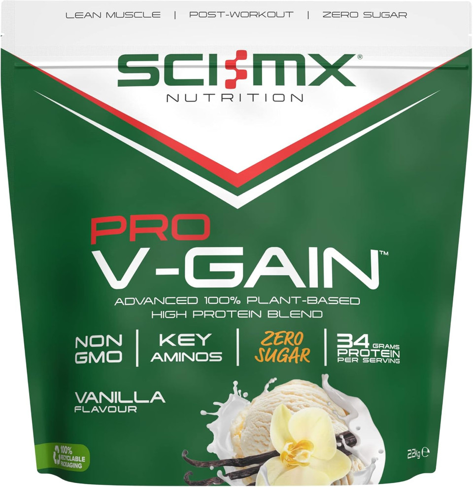 SCI-MX Pro-V Gain - 100% Vegan Vanilla Flavour Soy Protein Powder Isolate + B12 + Magnesium - Muscle Growth & Maintenance - Sugar Free, Non-GMO - 2.2KG (49 servings) 34g of protein per serving