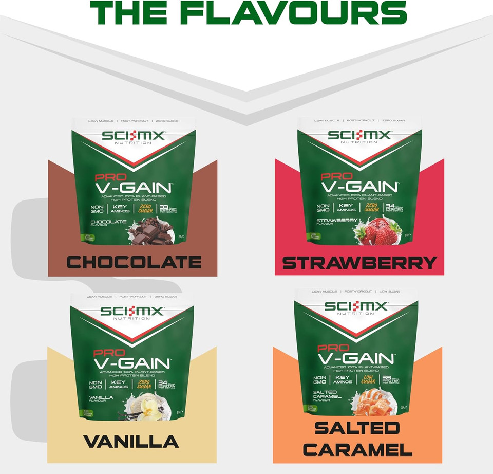 SCI-MX Pro-V Gain - 100% Vegan Salted Caramel Flavour Soy Protein Powder Isolate + B12 + Magnesium - Muscle Growth & Maintenance - Low Sugar, Non-GMO - 2.2KG (49 servings) 33g of protein per serving