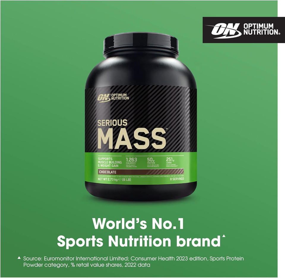 Optimum Nutrition Serious Mass Protein Powder High Calorie Mass Gainer with Vitamins, Creatine and Glutamine, Chocolate, 8 Servings, 2.73 kg, Packaging May Vary