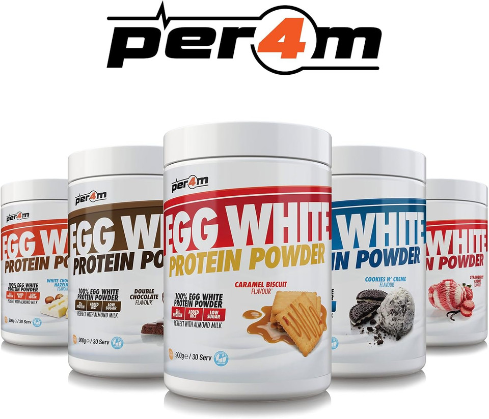 Per4m 100% Pure Free Range Egg White Protein Powder | 30 Servings High Protein Shake with Added MCT | Gut Friendly and Lactose-Free | with Essential Amino Acids (900g, Double Chocolate)