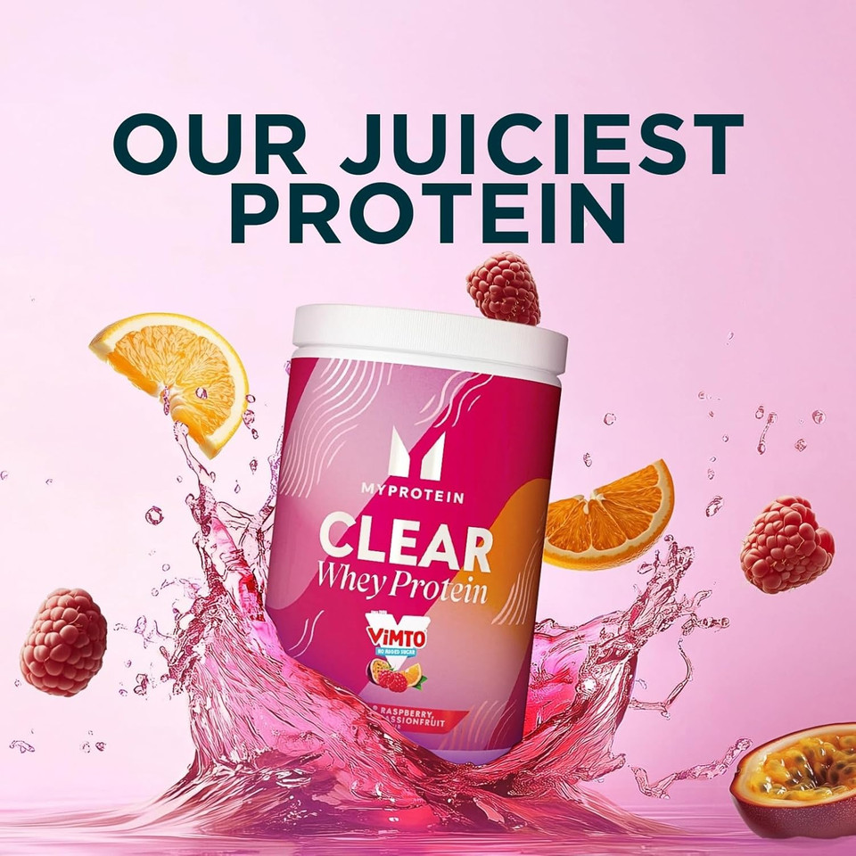 Myprotein Clear Whey Isolate Protein Powder - Raspberry, Orange and Passionfruit - 500g - 20 Servings - Cool and Refreshing Whey Protein Shake Alternative - 20g Protein and 4g BCAA per Serving