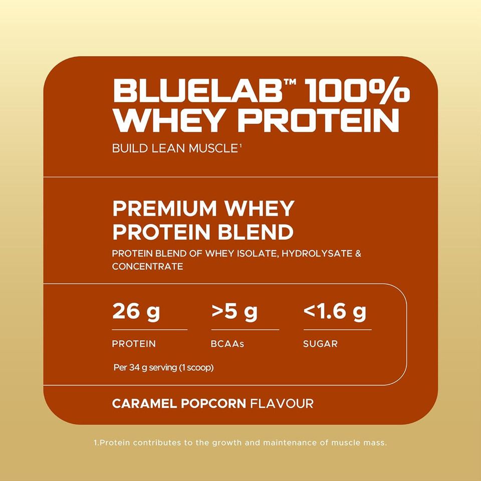 USN Blue Lab Whey Protein Powder: Caramel Popcorn - Whey Protein 908g - Post-Workout - Whey Isolate - Muscle Building Powder Supplement With Added BCAAs