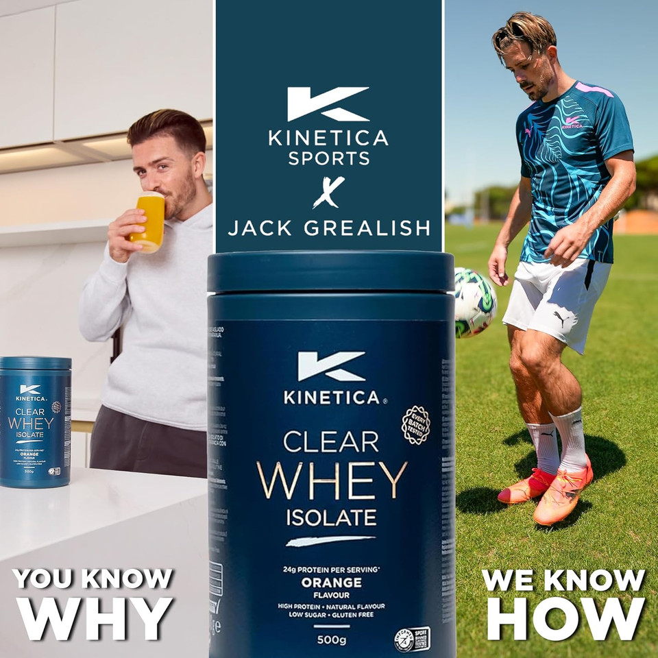 Kinetica Sports Clear Whey Isolate - Orange Flavour | 24g Whey Protein Isolate/Serve, 15 Servings/500g Pack | Naturally Occurring Amino Acid Profile | Lower in Lactose | Mixes Well with Water