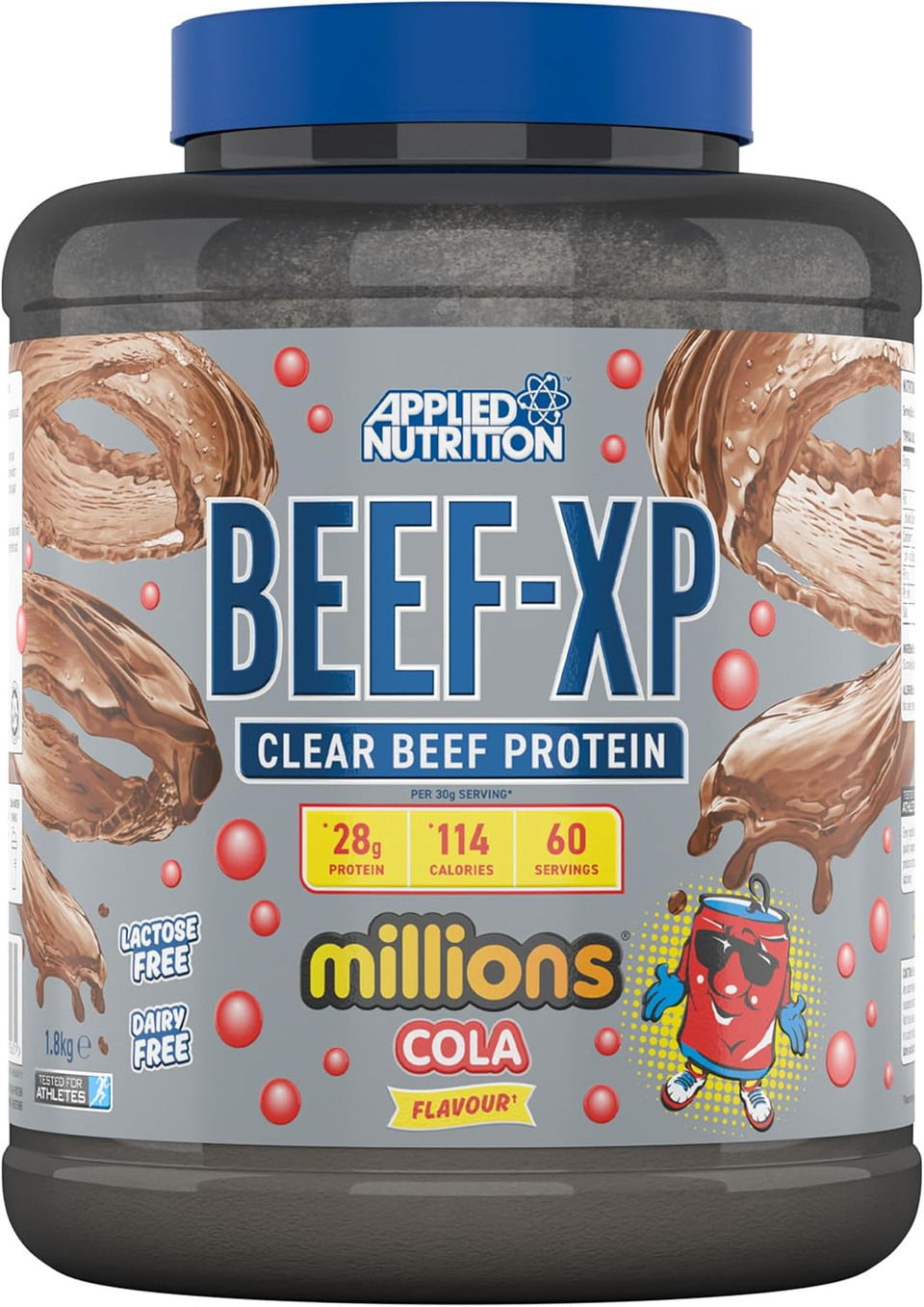 Applied Nutrition Beef XP - Clear Hydrolysed Beef Protein Isolate, Fruit Juice Style, Dairy Free Beef Protein Powder, Lactose Free, Zero Sugar, Low Fat, 1.8kg - 60 Servings (Cola Millions)