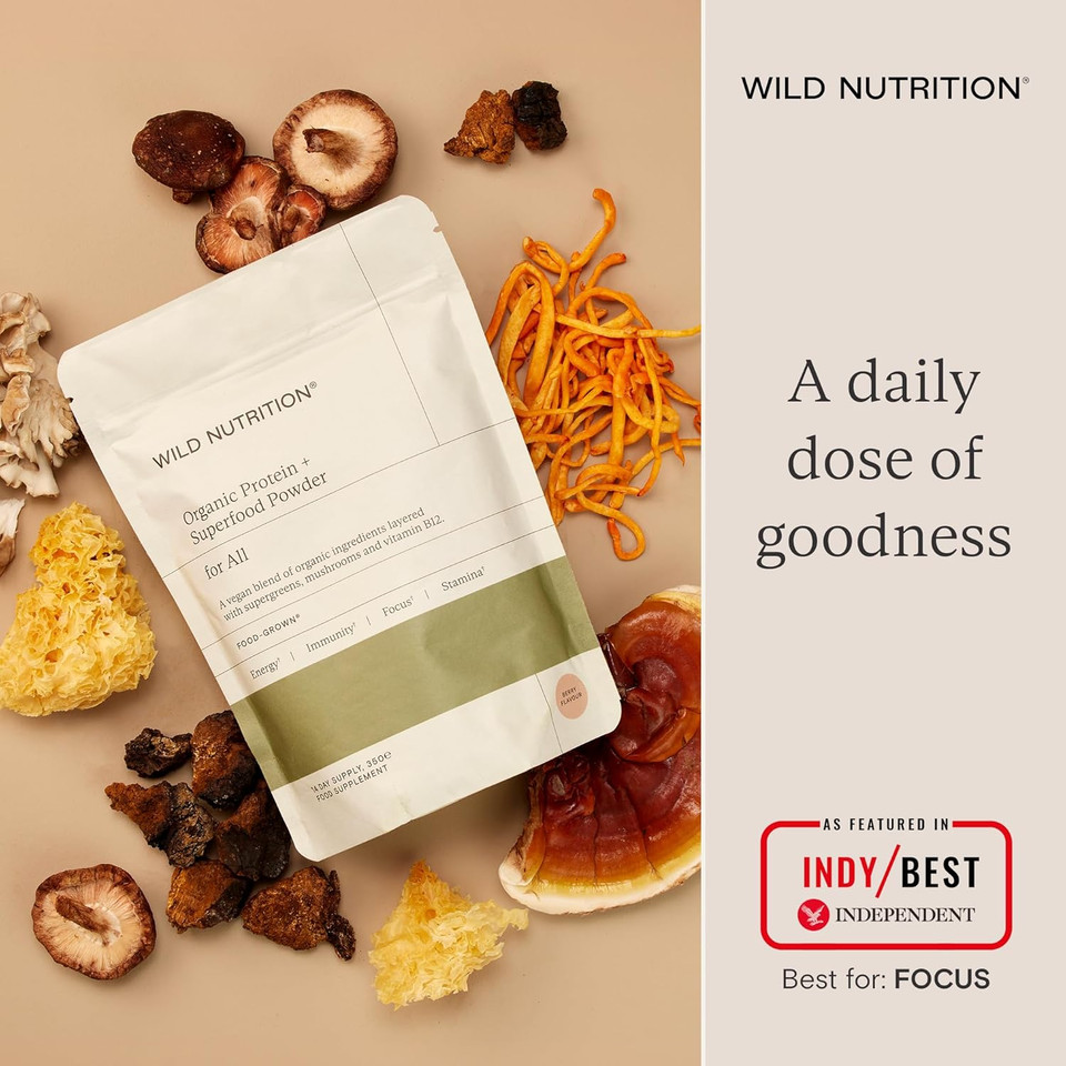 WILD NUTRITION Food-Grown® Vegan Protein Powder Super Food Blend | Organic Ingredients No Synthetics | Pea Protein, Sprirulina, Reishi, Chaga, Wheatgrass & More | Gluten Free WILD NUTRITION Food-Grown® Vegan Protein Powder Super Food Blend | Organic Ingredients No Synthetics | Pea Protein, Sprirulina, Reishi, Chaga, Wheatgrass & More | Gluten Free