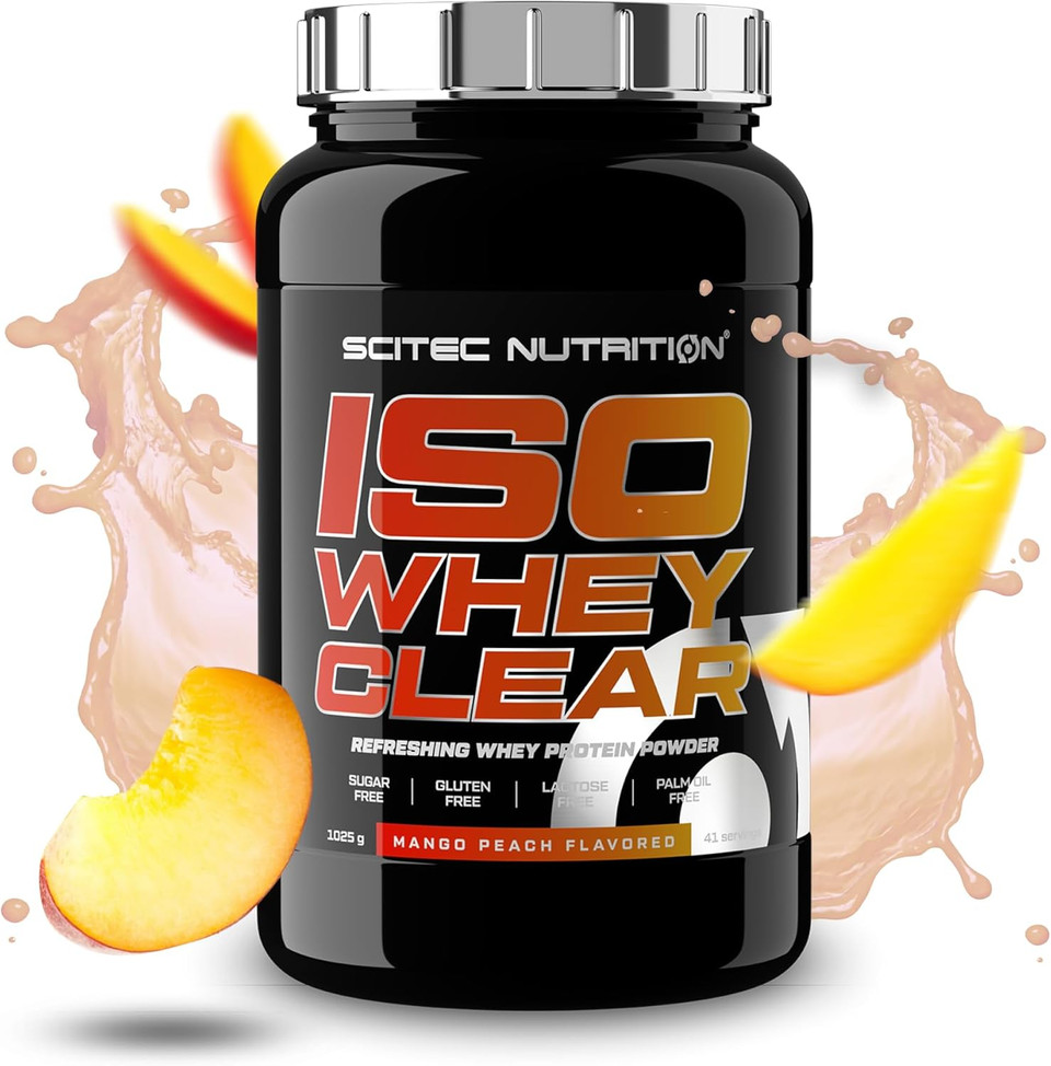 Scitec Nutrition Iso Whey Clear  Refreshing Protein Drink  Sugar-Free  Lactose-Free  Gluten-Free  Palm Oil-Free, 1025 g, Mango-Peach