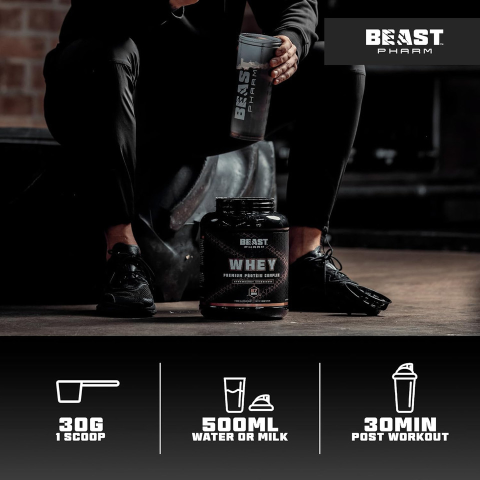 Beast | Whey Protein Powder 2KG | 21g Protein per Shake, 67 Drinks | Strawberry