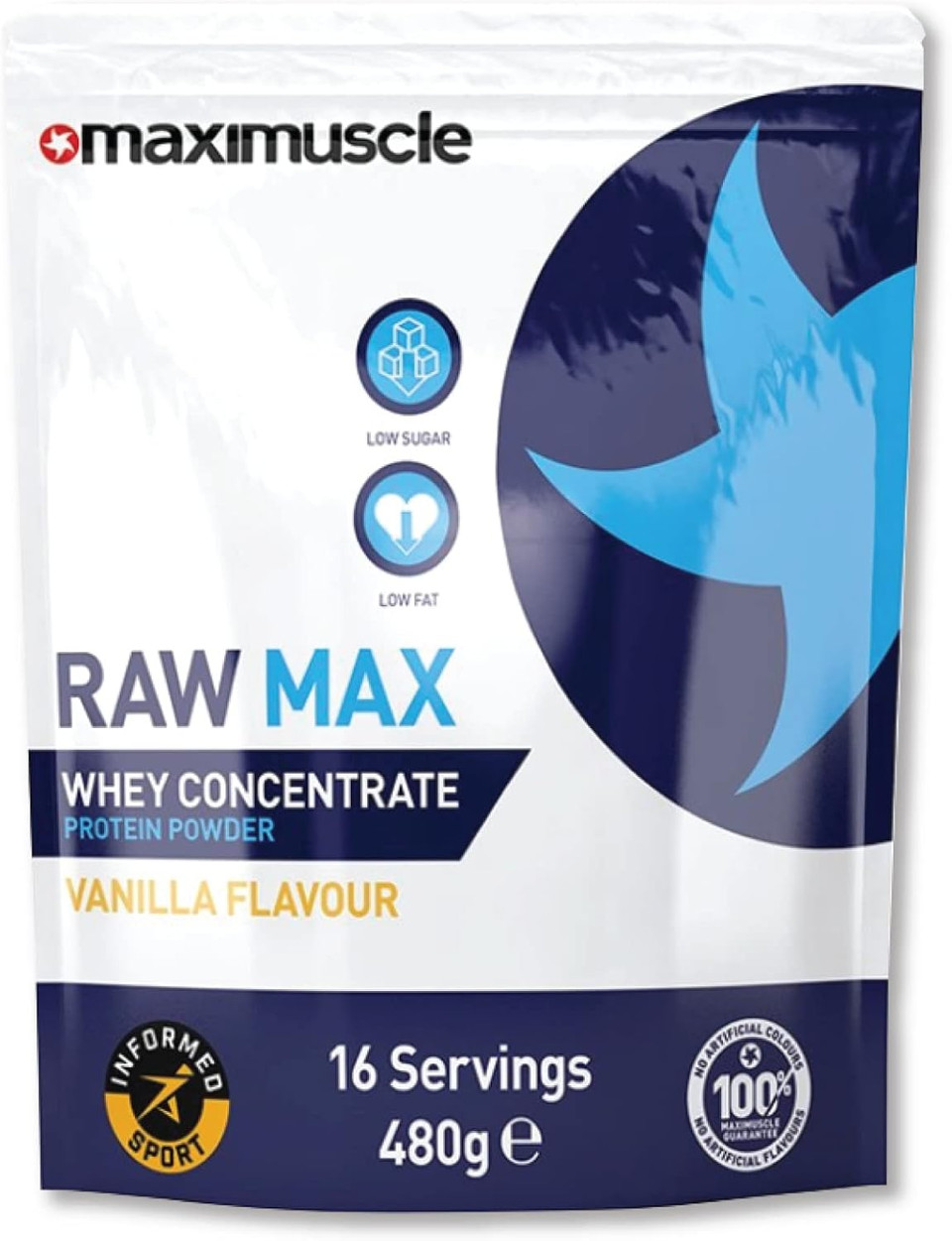 Maximuscle Raw Max | Whey Protein Powder | Protein Shake with Whey Concentrate | Low Fat, Low Sugar, Gluten-Free | Vanilla, 480g - 16 Servings