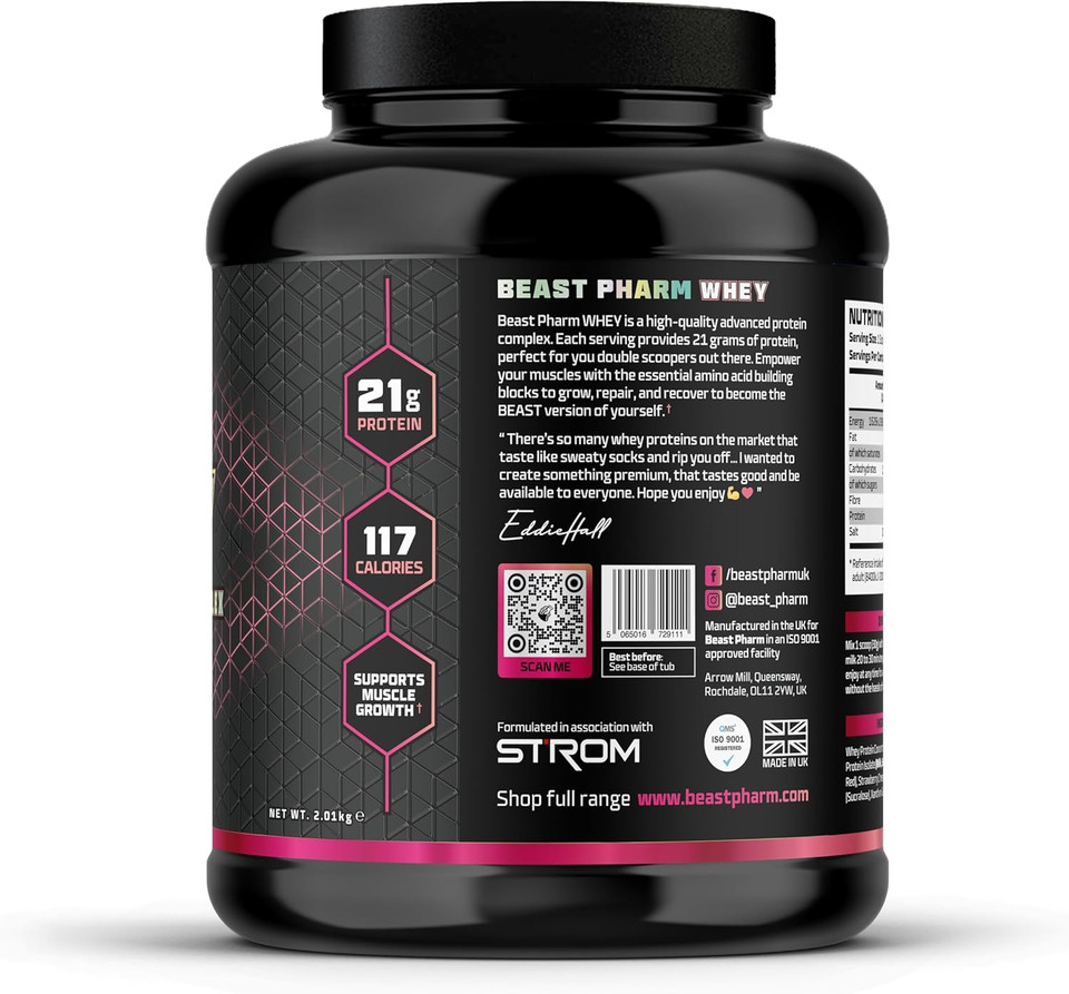 Beast | Whey Protein Powder 2KG | 21g Protein per Shake, 67 Drinks | Strawberry Jammy Biscuit