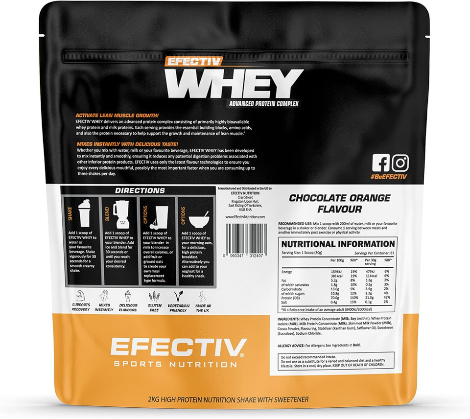 EFECTIV Whey Protein Powder - Advanced Protein Complex - Toffee Popcorn 2kg (67 Servings), 21g Protein - Instant Mix Formula - Trans Fat & Gluten Free