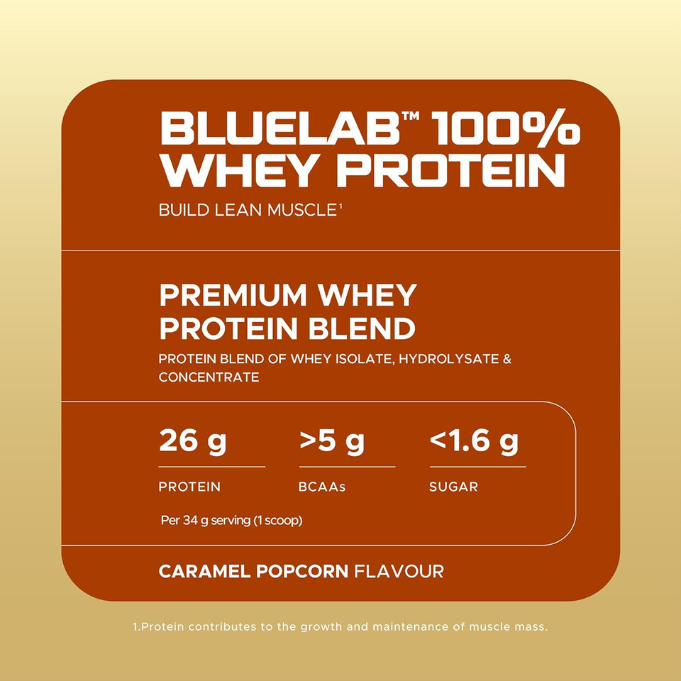 USN Blue Lab Whey Protein Powder: Caramel Popcorn - Whey Protein 2kg - Post-Workout - Whey Isolate - Muscle Building Powder Supplement With Added BCAAs