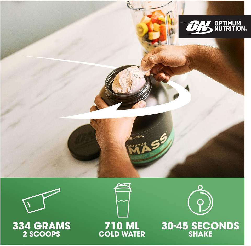 Optimum Nutrition Serious Mass Protein Powder High Calorie Mass Gainer with Vitamins, Creatine and Glutamine, Chocolate Peanut Butter, 16 Servings, 5.45 kg, Packaging May Vary