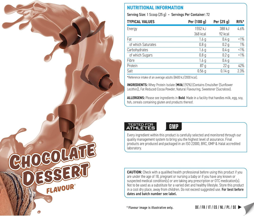 Applied Nutrition ISO-XP Whey Protein Isolate  Over 21g Protein, Low Carb, Low Fat, BCAA-Rich, Fast Absorption, Soy-Free, Halal-Certified (1.8kg - 72 Servings) (Chocolate)