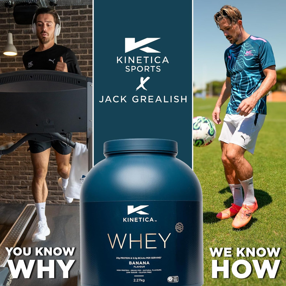 Kinetica Sports Whey Protein Powder - Banana Flavour | 23g Protein/Serve, 76 Servings/2.27Kg Pack | Gluten Free Supplement | Optimum for Muscle Growth & Recovery | Mixes Well with Water, Milk & Shakes