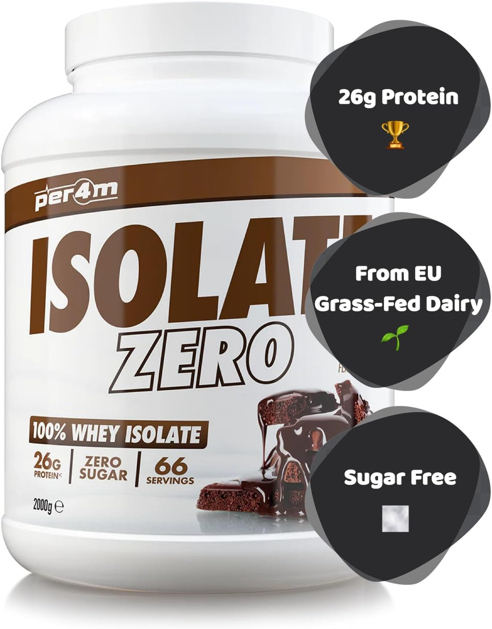 Per4m Isolate Zero Premium Whey Protein Powder | 66 Servings Ultra Filtered Isolate Shake + Amino Acids | Muscle Recovery & Optimal Nutrition | Zero Sugar & Low Gluten (2kg, Chocolate Creme)