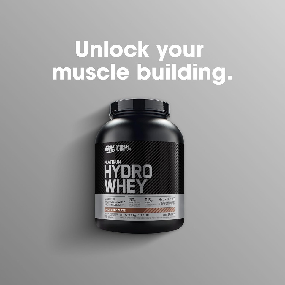 Optimum Nutrition Platinum Hydro Whey, Hydrolysed Whey Protein Isolate Powder with Essential Amino Acids, Glutamine and BCAA, Super Strawberry Flavour, 40 Servings, 1.6 kg