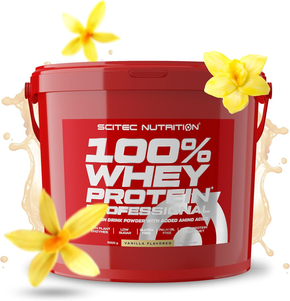 Scitec Nutrition 100% Whey Protein Professional  Enhanced with Extra Amino Acids & Digestive Enzymes  Gluten-Free  Palm Oil Free, 5 kg, Vanilla