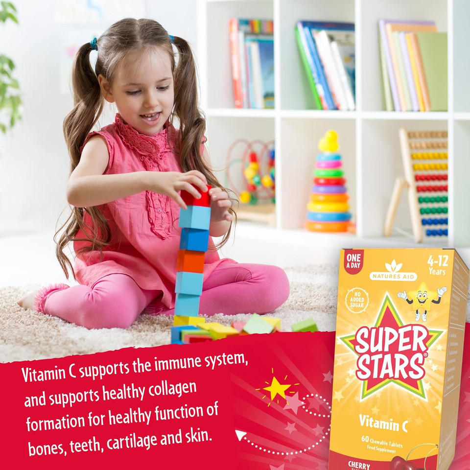 Natures Aid Super Stars Bone Support for Children 4-12 Years, 60 Chewable Tablets