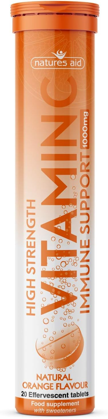 Natures Aid Immune Effervescent 20 Tablets  Supports Immune Health & Energy  Vitamin C 1000mg & Zinc - High Strength Fizzy Supplement  Blackcurrant Flavour  Vegan, Gluten Free, Non-GMO