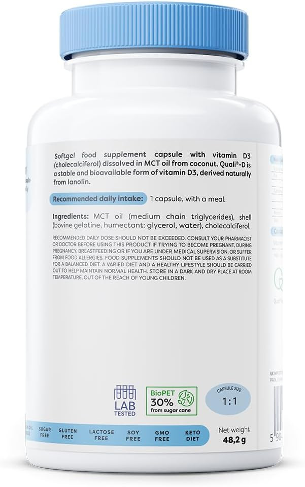 Osavi Vitamin D3 2000 IU  120 Softgels | Supports Immune Function | Bone Health | Muscle Function and Calcium Absorption | Contains Quali®D | Derived from Natural Lanolin and MCT Oil from Coconut