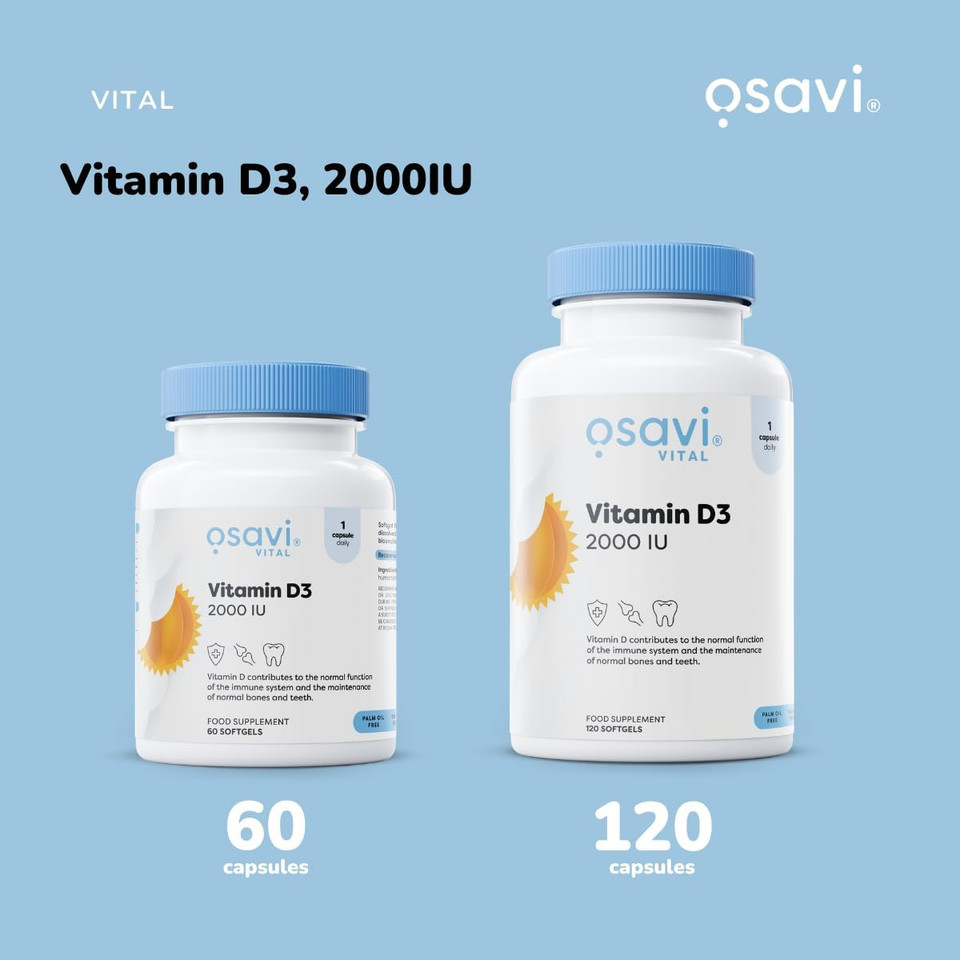 Osavi Vitamin D3 2000 IU  120 Softgels | Supports Immune Function | Bone Health | Muscle Function and Calcium Absorption | Contains Quali®D | Derived from Natural Lanolin and MCT Oil from Coconut