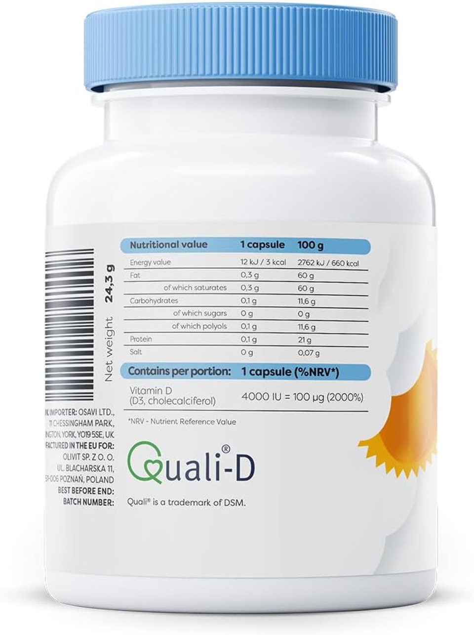 Osavi Vitamin D3 4000 IU  60 Softgels | Supports Immune Function | Bone Health | Muscle Function and Calcium Absorption | Contains Quali®D | Derived from Natural Lanolin and MCT Oil from Coconut