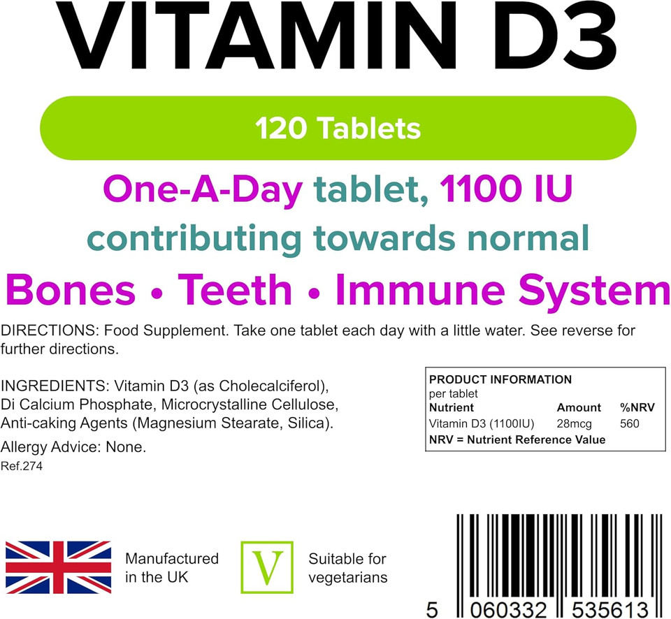 Lindens Vitamin D3 1100IU - 120 Tablets - Immune System, Bones, Teeth, UK Manufacturer Immune Support | (4 Months Supply) | Suitable for Vegetarians | Letterbox Friendly Lindens Vitamin D3 1100IU - 120 Tablets - Immune System, Bones, Teeth, UK Manufacturer Immune Support | (4 Months Supply) | Suitable for Vegetarians | Letterbox Friendly