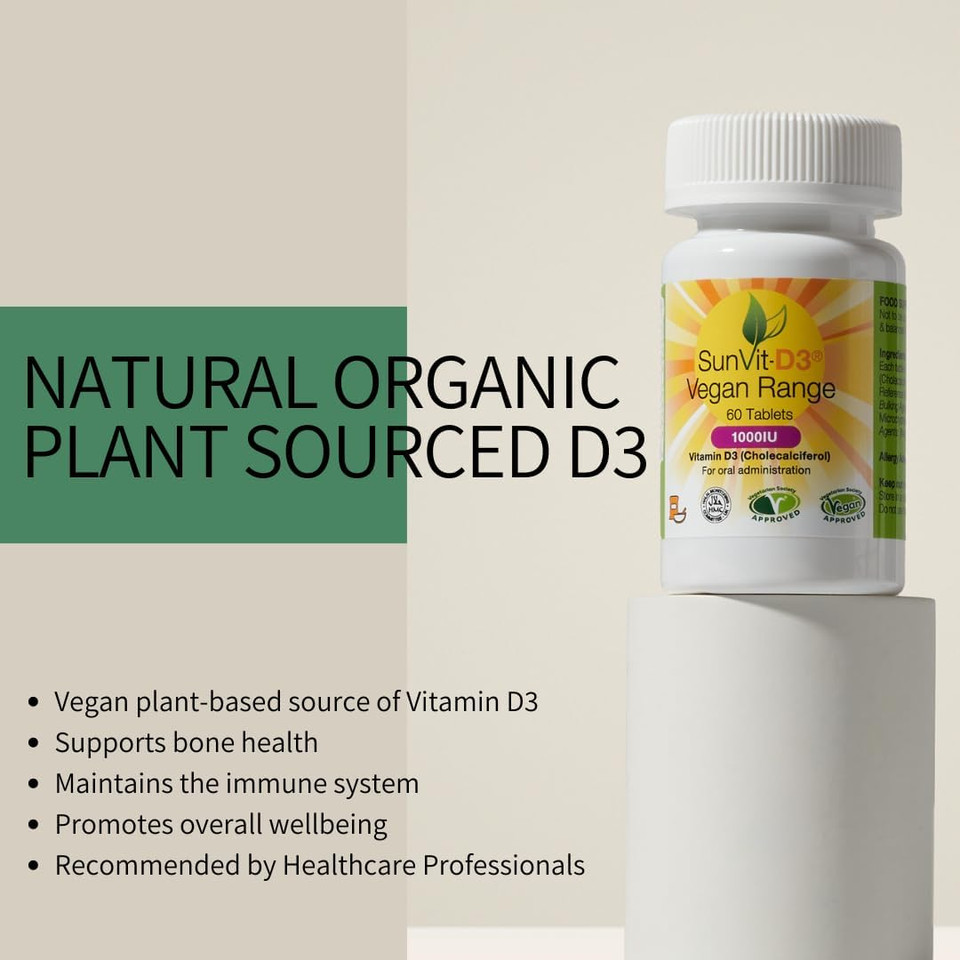 Sunvit-D3 Vitamin D3 400IU - Vegan Vitamin D Tablets Support The Maintenance of Bone, Teeth, Muscle & Immune System | UK Made, GMP Approved, Gluten & Dairy Free - D3 Vitamins Vegan 60 Daily Tablets