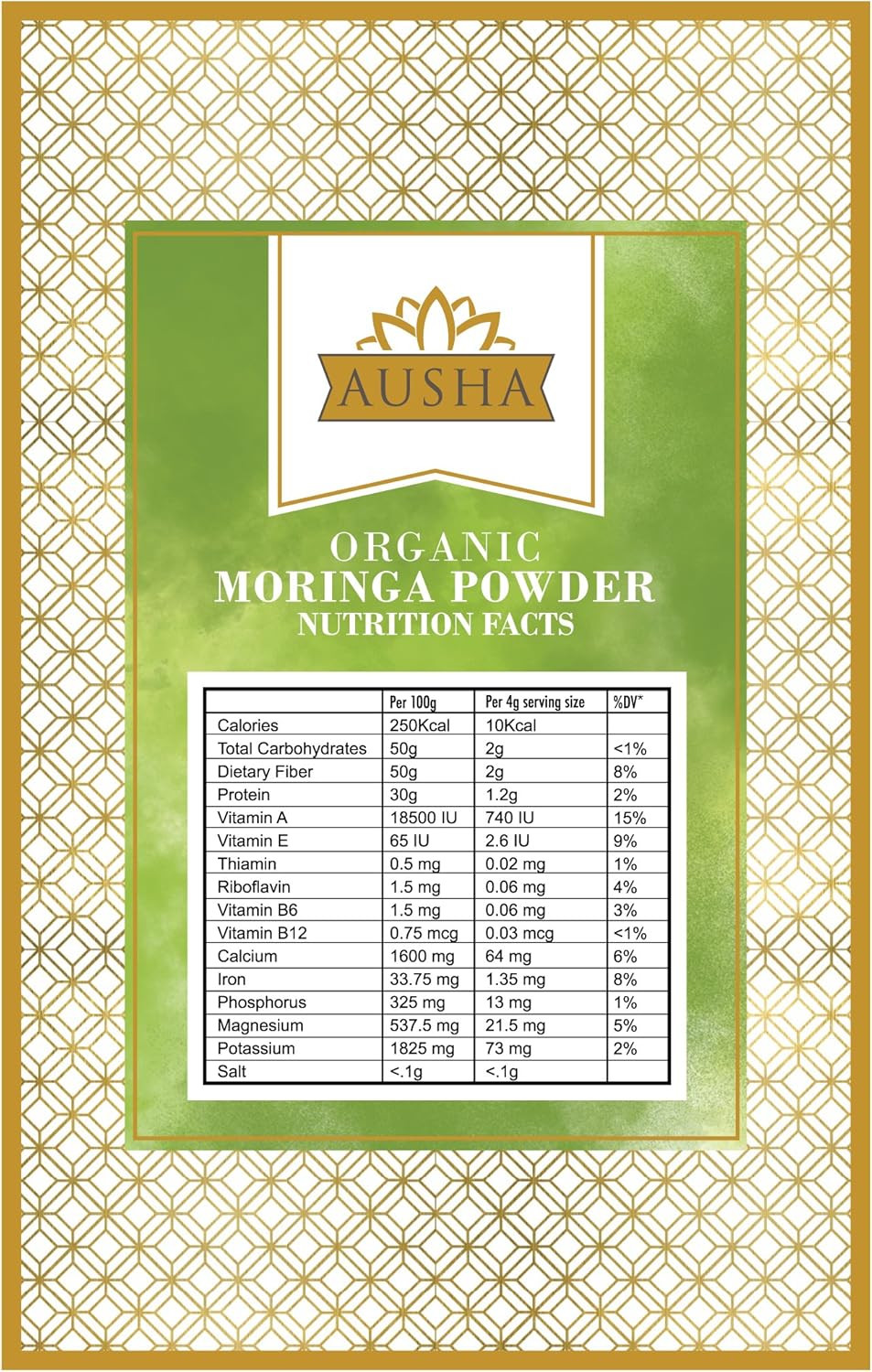 Ausha Organic Moringa Powder 100 g - Oleifera Leaf - UK Certified Organic by Soil Association - Premium Quality