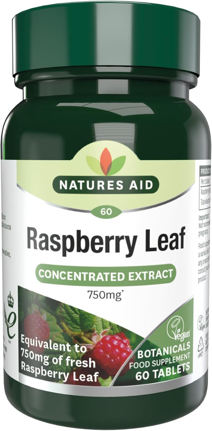 Natures Aid Raspberry Leaf Tablets 750mg Equivalent  High Potency Support for Womens Health & Menstrual Comfort Support - Botanical Supplement  Vegan, Non-GMO, Gluten-Free  60 Tablets