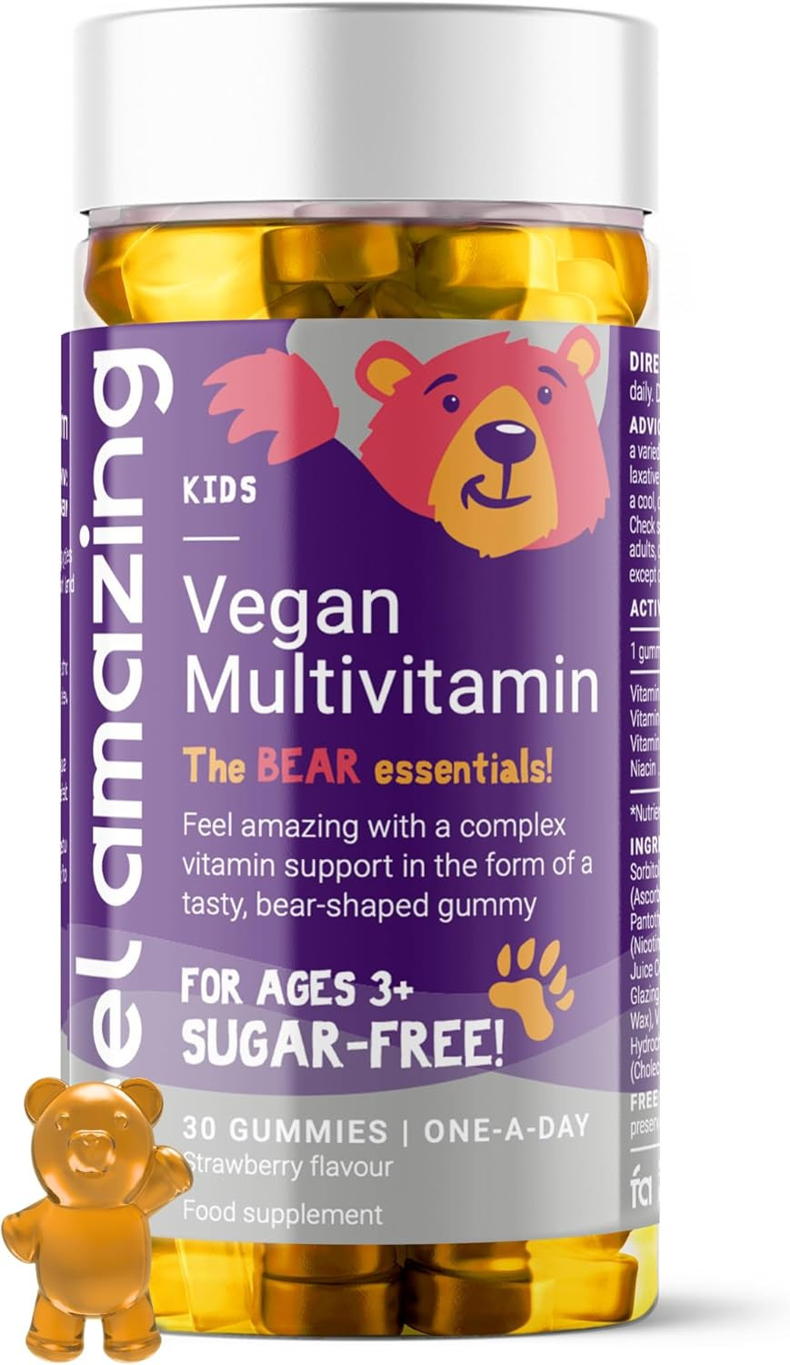 Feel Amazing Kids Multivitamins Gummies - Sugar-Free - Strawberry-Flavoured - Essential Vitamins A, C, D, B6, B12, Zinc & Selenium - 30 Servings