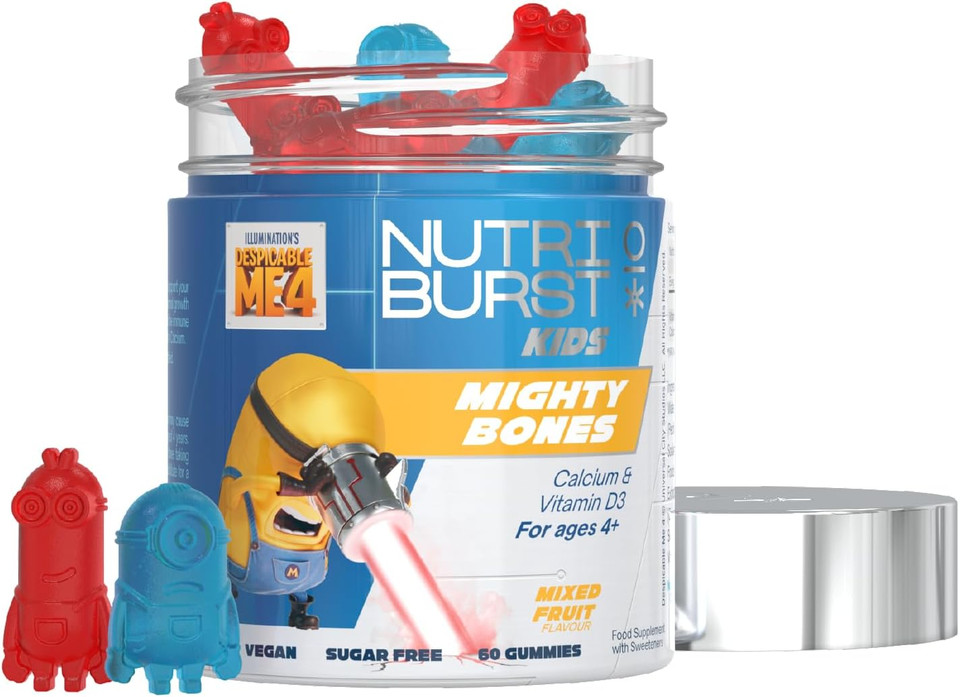 Nutriburst Minions Mighty Bones Vitamins for Kids - Chewable Vitamin D3 + Calcium Gummies for Healthy Bone Development - Vegan + Sugar Free - Fruity Flavour - 60 Gummies Nutriburst Minions Mighty Bones Vitamins for Kids - Chewable Vitamin D3 + Calcium Gummies for Healthy Bone Development - Vegan + Sugar Free - Fruity Flavour - 60 Gummies