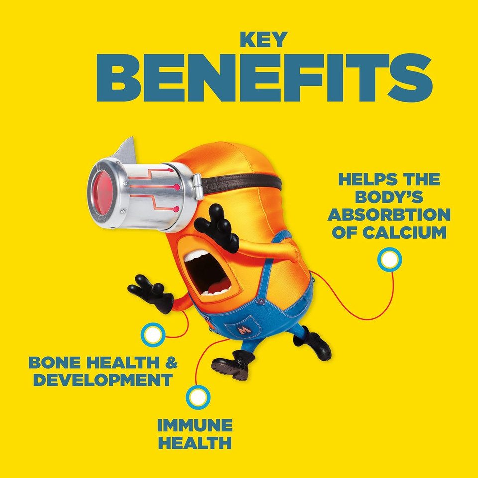 Nutriburst Minions Mighty Bones Vitamins for Kids - Chewable Vitamin D3 + Calcium Gummies for Healthy Bone Development - Vegan + Sugar Free - Fruity Flavour - 60 Gummies Nutriburst Minions Mighty Bones Vitamins for Kids - Chewable Vitamin D3 + Calcium Gummies for Healthy Bone Development - Vegan + Sugar Free - Fruity Flavour - 60 Gummies