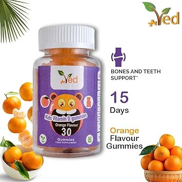 Vitamin D Gummies Kids,15 Day Supply, Natural Orange Flavour, 30 Chewable Vegan Gummies, Vegetarian Friendly, Energy & Immune System, Kids Vitamin D Gummies, GMO & Gluten Free