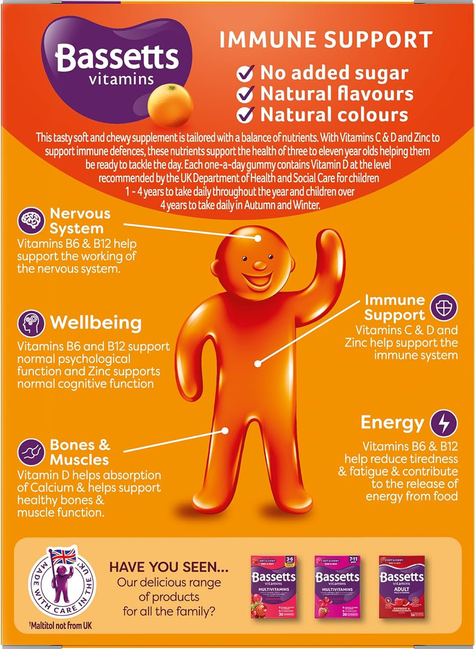 Bassetts Vitamins 3-11 Orange Flavour Immune Support 30 Gummies