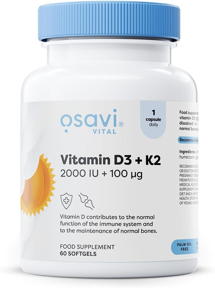 Osavi Vitamin D3 + K2, 2000 IU + 100 µg  60 Softgels | Supports Bone, Teeth & Immune Health | with Quali®D & K2VITAL® for High Absorption | MCT OilBased Formula